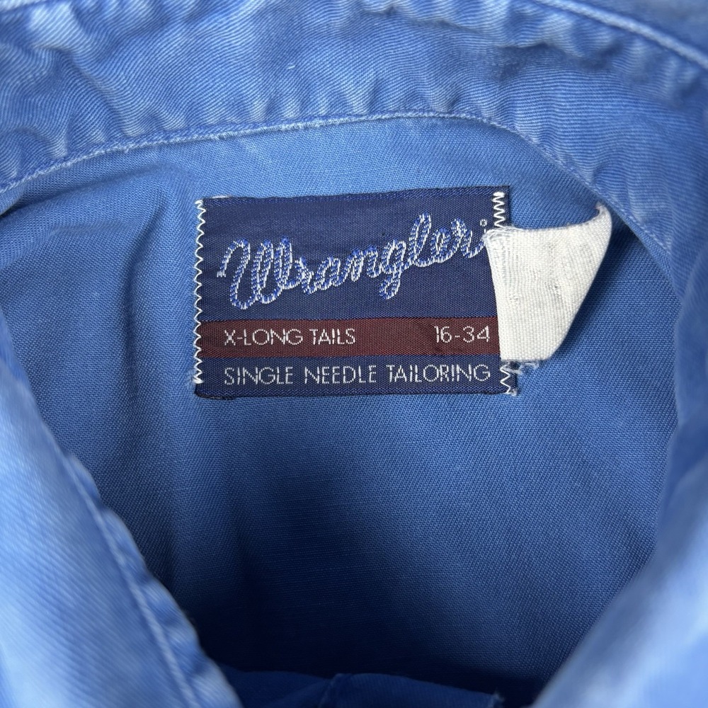 Vintage Wrangler Shirt Men's XL 16-34 X Long Tails Blue Button Up Work Western - Picture 3 of 13